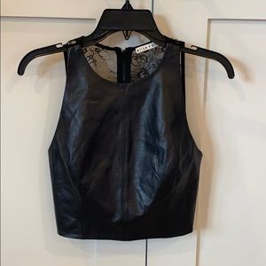 Alice + Olivia leather and lace tank